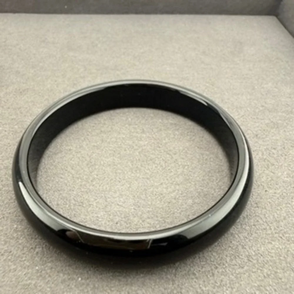 Black Agate Bangle Black Stone Minimalist Solid Stone Bangle Bracelet